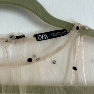 ZARA Cream Sheer Polka Dot Tulle Top with Black Dots